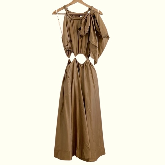 Aje Henriette Tie Strap Midi Dress US Women’s Size 6 Cut Out NWT Willow Brown - Picture 6 of 16